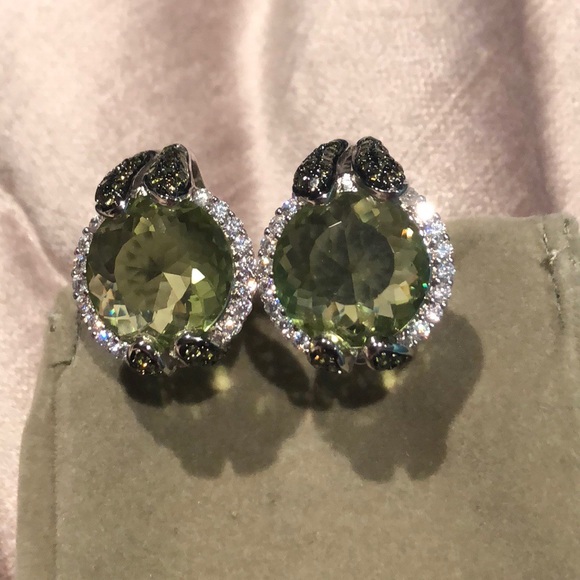 Green Peridot Diamond Earrings NWOTS - Picture 4 of 11